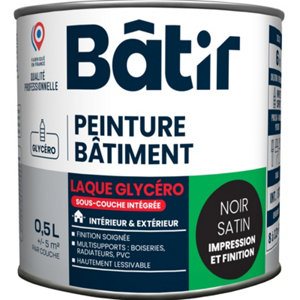 Peinture laque glycero multisupports 0,5 L - Noir satin