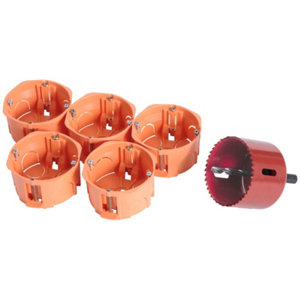 Lot de 5 boîtes cloison sèche, Ø 67 mm Prof. 40 mm et une scie cloche de même dimension