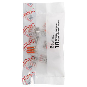 Sachet 10 bornes de connexion à levier transparente 3 entrées