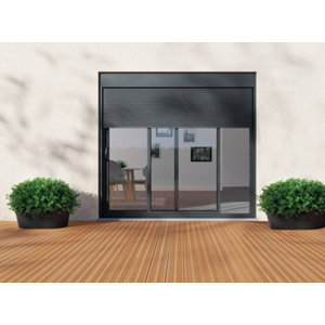 Baie aluminium coulissante grise + volet roulant motorisé H. 215 x L. 180 cm