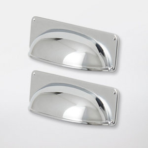 Lot de 2 poignées coques effet chromé argent poli "Juniper" L 9,6 cm