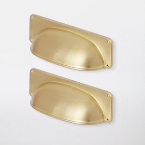 Lot de 2 poignées coques effet laiton doré "Juniper" L 9,6 cm