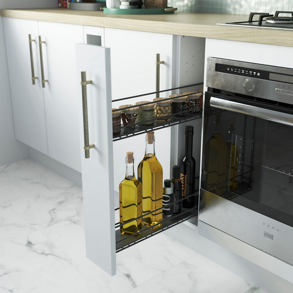 Panier Coulissant Cuisine 2 Niveaux - Fermeture Douce - Largeur 15 Cm - Argent - Idéal Rangement Armoire Profonde