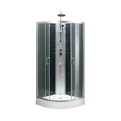 Cabine de douche 14 de cercle .85 x .85 x H.225 cm – hydromassante chromé montage rapide GoodHome Onega - vue 1