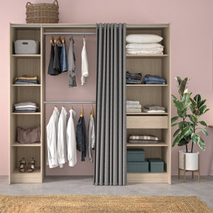 Dressing imitation chêne clair "Eklips 2"-  H. 200 x L. de 100 à 200 x P. 48 cm. 