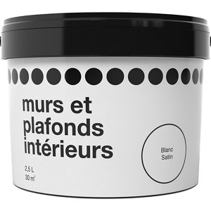 Peinture bicouche murs et plafonds intérieure acrylique satin blanc 2.5 L