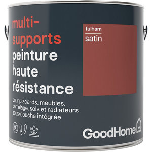 Peinture haute résistance multi-supports acrylique satin rouge Fulham 2 L