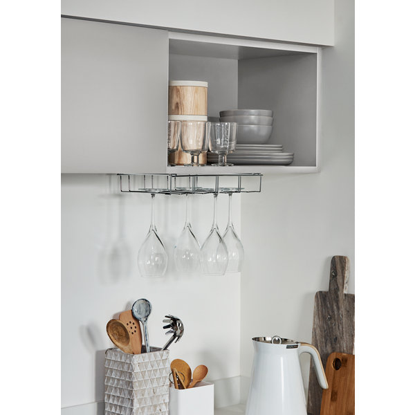 Support Verres à Vin Sous Meuble 3 Rangées 27 Cm – Porte-Verres à Pied Chromé Élégant, Rangement Cuisine Bar 6-9 Verres