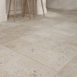 Carrelage de sol intérieur/extérieur "Travertin" pierre naturelle - Multi-formats