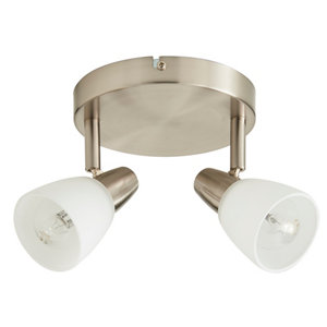 Plafonnier 2 spots métal chromé et verre "Aphea" H. 16 x Ø 15 cm