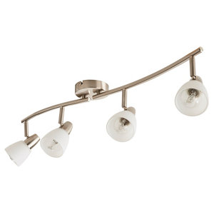 Plafonnier 4 spots métal chromé et verre "Aphea" H. 18 x L. 71 cm