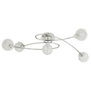 Plafonnier 5 spots métal chromé "Phaidros" H. 18,5 x L. 73 cm