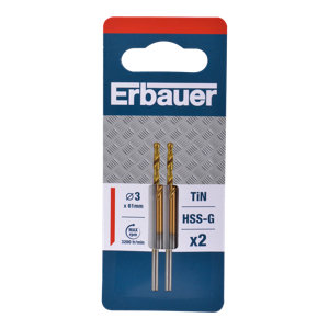 Lot de 2 foret en acier pour multi-matériaux tin, Diam. 3 x 61 mm