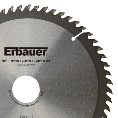 Lame de scie circulaire Bois Erbauer Ø190 x30252016 coupe fine 60 dents - vue 2