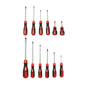 Jeu de 12 tournevis en acier noir et rouge
