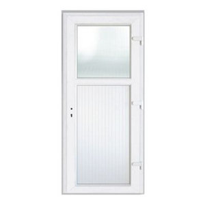 Bloc-porte de service 1/3 vitrée en PVC blanc - Dim. : H. 205 x L. 80 cm.