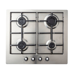 Plaque de cuisson gaz inox à 4 zones - L. 56 x P. 49 cm