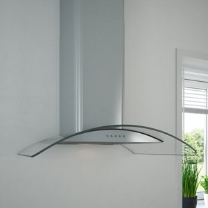 Hotte cheminée inox/verre - H. 91,5 x L. 60 x P.47 cm