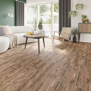 Carrelage de sol intérieur "Cotage Wood" marron - l. 20 x L. 120 cm