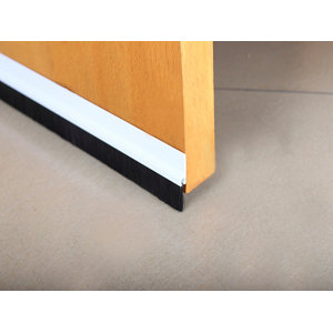 Bas de porte adhésif en PVC blanc avec brosse - L. 1 m x Ép. 25 mm