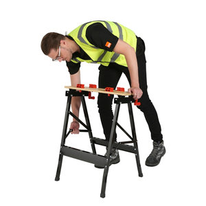 Etabli pliant mobile en acier, bambou et plastique 100 kg - 56 cm