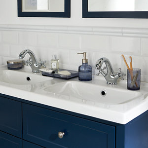 Plan double vasques à encastrer en céramique "Lana" L.120 x H.14 x P.45 cm