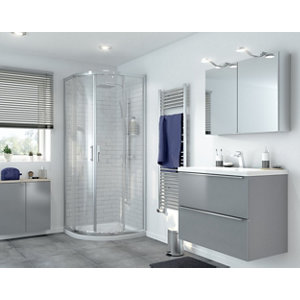 Porte de douche angle circulaire "Beloya" en verre transparent : H. 195 x l. 80 cm