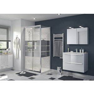 Porte de douche coulissante 2 volets "Beloya" l.100 cm en verre effet miroir