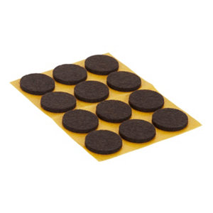 Lot de 12 patins feutre auto-adhésifs marron Ø 22 mm