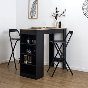 Lot de 2 chaises de bar pliantes noir structure métal assise bois