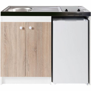 Cuisinette vitrocéramique (1 évier,1 meuble,1 plaque,1 réfrigérateur) - : L. 120