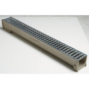 Caniveau en béton polyester (caniveau) et acier galvanisé (grille passelle) 1000x100x105 mm