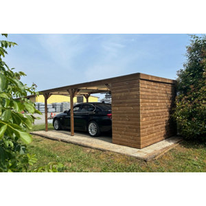 Carport bois thermochauffé avec abri 18,93 m² toit polycarbonate 6 mm
