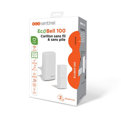 Carillon Sans Fil, Sans Pile 25 Mélodies "ecobell 100" Blanc