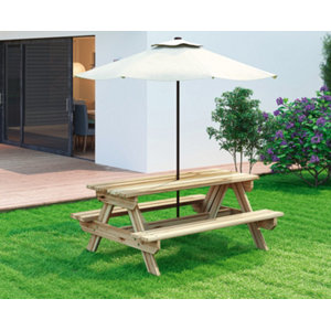 Table de pique-nique en bois - L. 170 x H. 71 x P. 140 cm