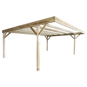 Carport 2 voitures en bois - : L. 604 x P.504 x H. 257 cm.