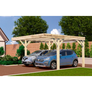 Carport 2 voitures en bois - : L. 604 x P.504 x H. 257 cm.