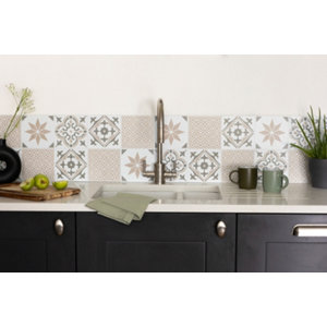 6 dalles murales PVC adhésives blanc, gris, vert effet carreaux de ciment "JAMILA" 15X15 cm