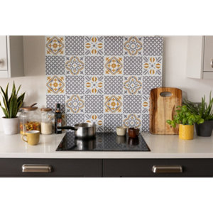 6 dalles murales PVC adhésives blanc, jaune, gris effet carreaux de ciment "NADIA" 15X15 cm