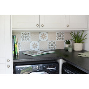 6 dalles murales PVC adhésives blanc, vert, gris effet carreaux de ciment "NADIA" 15X15 cm