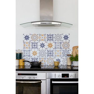 6 dalles murales PVC adhésives blanc/jaune/gris effet carreaux de ciment "ALIA" 15X15 cm