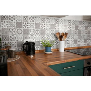 6 dalles murales PVC adhésives blanc et gris effet carreaux de ciment "ORIENTAL TILES" 30X30 cm