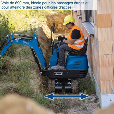 Mini pelle de chantier moteur thermique 4 temps, 306 cm³ 