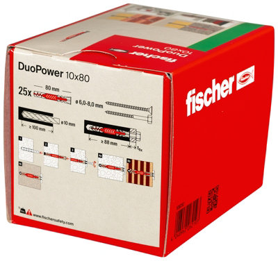 Cheville À Expansion Duopower 10x80 En Nylon - 25 Pièces, Idéal Pour Béton Et Plaques