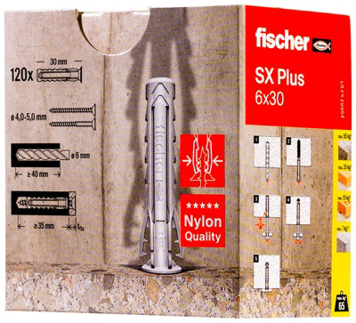 Cheville à expansion SX PLUS 6x30 Fischer Chevilles Boîte de 120 pièces - vue 1