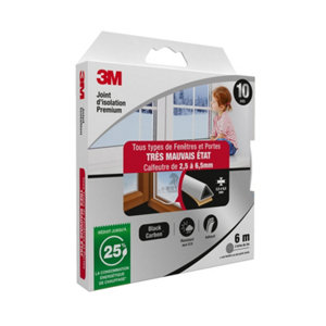 Joint d'étanchéité premium portes et fenêtres très mauvais état blanc - 6 m 9 x 7,5 mm