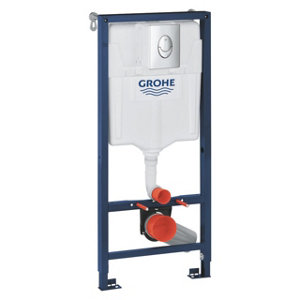 Bâti support WC suspendu avec réservoir réglable et plaque chrome