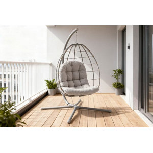 Fauteuil suspendu œuf greige pliable acier galvanisé avec coussin L. 110 x P. 107,5 x H. 190 cm