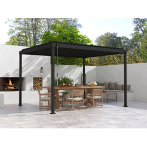 Pergola bioclimatique acier 4x3m avec lames orientables, fixation à sceller, gris anthracite