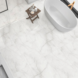 Carrelage de sol intérieur grès cérame poli "Onyx blanc" 60 x 120 cm